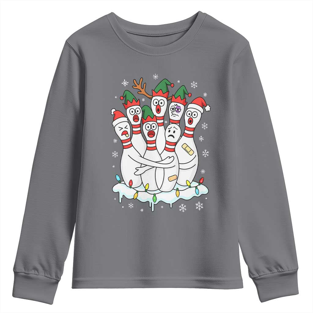 Funny Scared Cartoon Christmas Bowling Pins Youth Sweatshirt TS11 Charcoal Print Your Wear