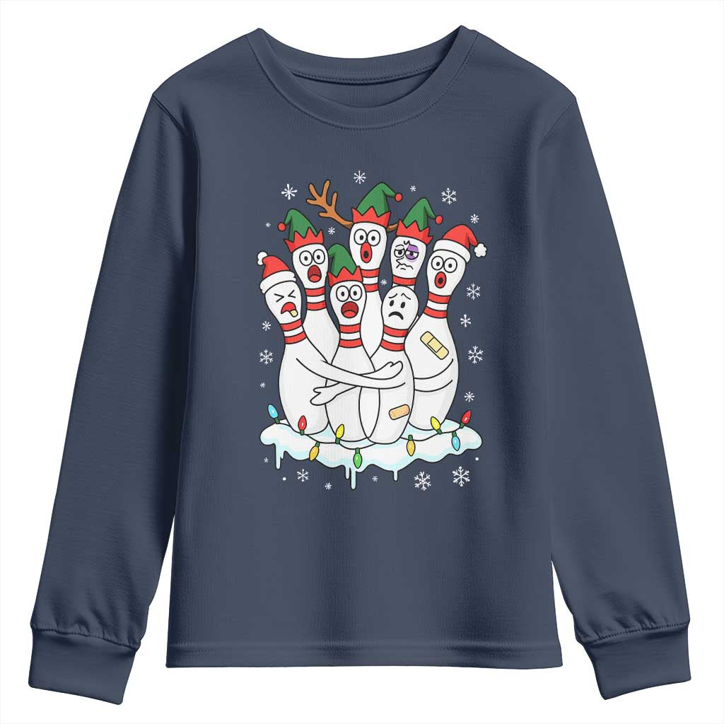 Funny Scared Cartoon Christmas Bowling Pins Youth Sweatshirt TS11 Navy Print Your Wear