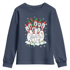 Funny Scared Cartoon Christmas Bowling Pins Youth Sweatshirt TS11 Navy Print Your Wear