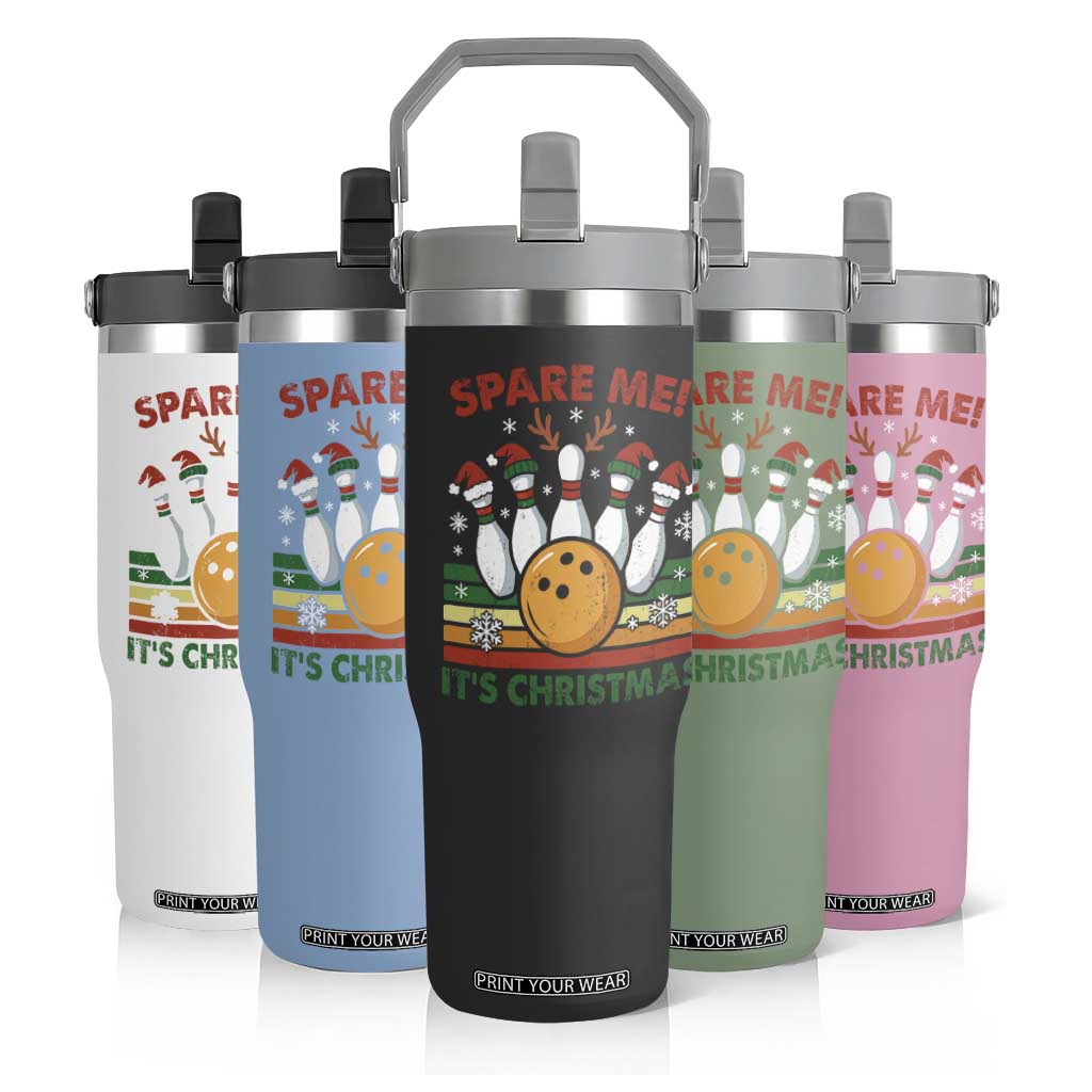 Funny Christmas Bowling Flip Straw Tumbler Spare Me Its Xmas Festive Holiday TS11 Print Your Wear