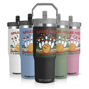 Funny Christmas Bowling Flip Straw Tumbler Spare Me Its Xmas Festive Holiday - Print Your Wear