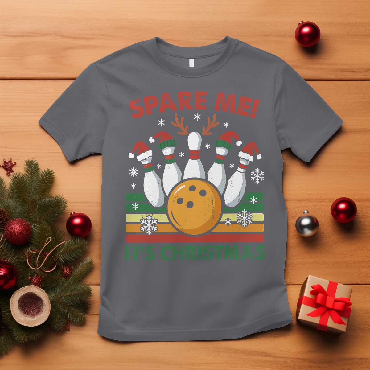 Funny Christmas Bowling T Shirt Spare Me Its Xmas Festive Holiday TS11 Charcoal Print Your Wear