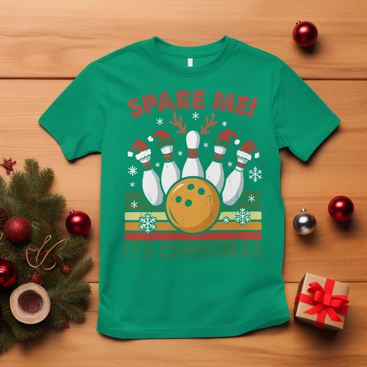 Funny Christmas Bowling T Shirt Spare Me Its Xmas Festive Holiday TS11 Irish Green Print Your Wear