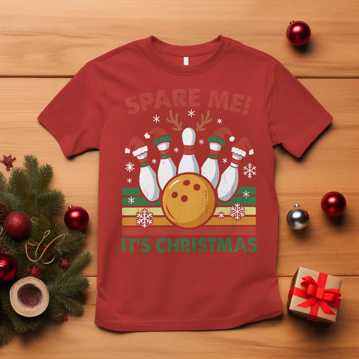 Funny Christmas Bowling T Shirt Spare Me Its Xmas Festive Holiday TS11 Red Print Your Wear