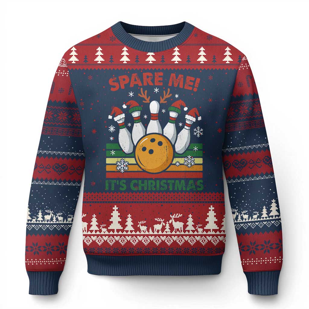 Funny Xmas Bowling Ugly Christmas Sweater Spare Me Its Xmas Festive Holiday TS11 Navy Red Print Your Wear
