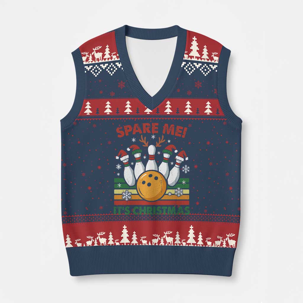 Funny Xmas Bowling V-Neck Knit Sweater Vest Spare Me Its Xmas Festive Holiday TS11 Navy Red Print Your Wear