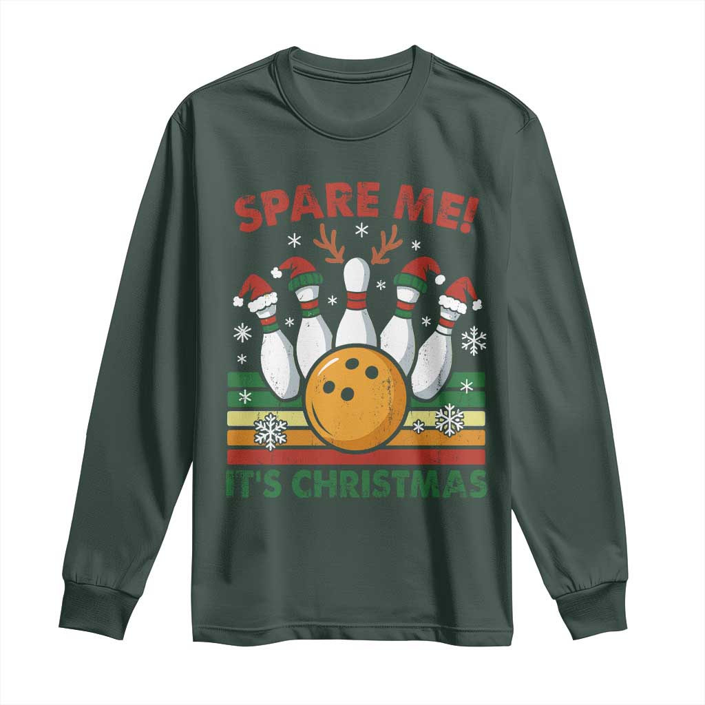 Funny Christmas Bowling Long Sleeve Shirt Spare Me Its Xmas Festive Holiday TS11 Dark Forest Green Print Your Wear