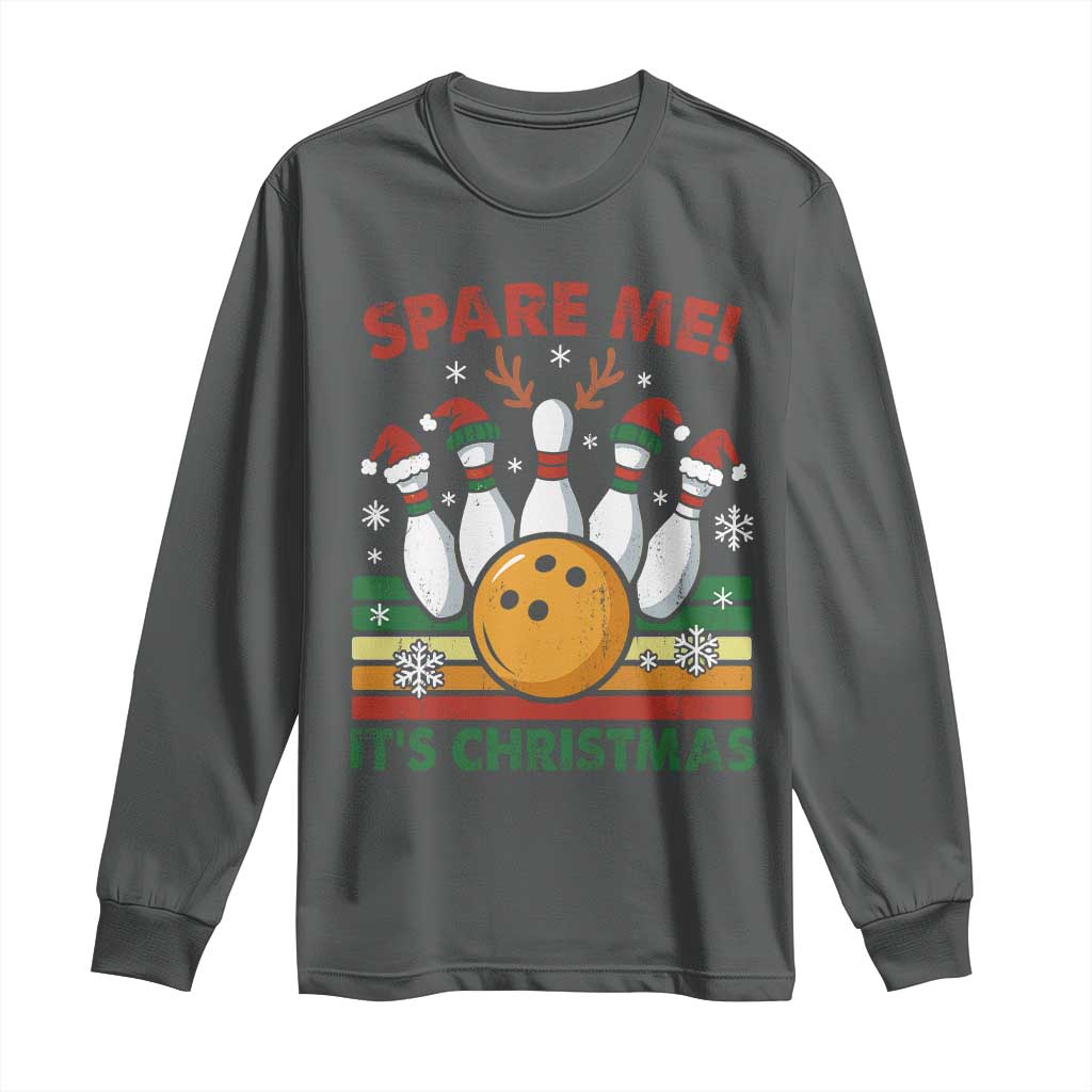 Funny Christmas Bowling Long Sleeve Shirt Spare Me Its Xmas Festive Holiday TS11 Dark Heather Print Your Wear