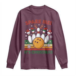 Funny Christmas Bowling Long Sleeve Shirt Spare Me Its Xmas Festive Holiday TS11 Maroon Print Your Wear