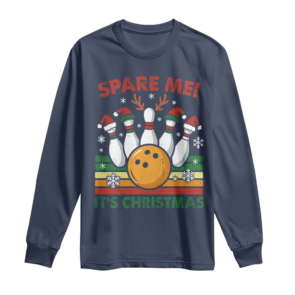 Funny Christmas Bowling Long Sleeve Shirt Spare Me Its Xmas Festive Holiday TS11 Navy Print Your Wear