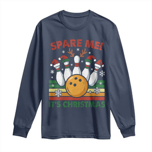 Funny Christmas Bowling Long Sleeve Shirt Spare Me Its Xmas Festive Holiday TS11 Navy Print Your Wear