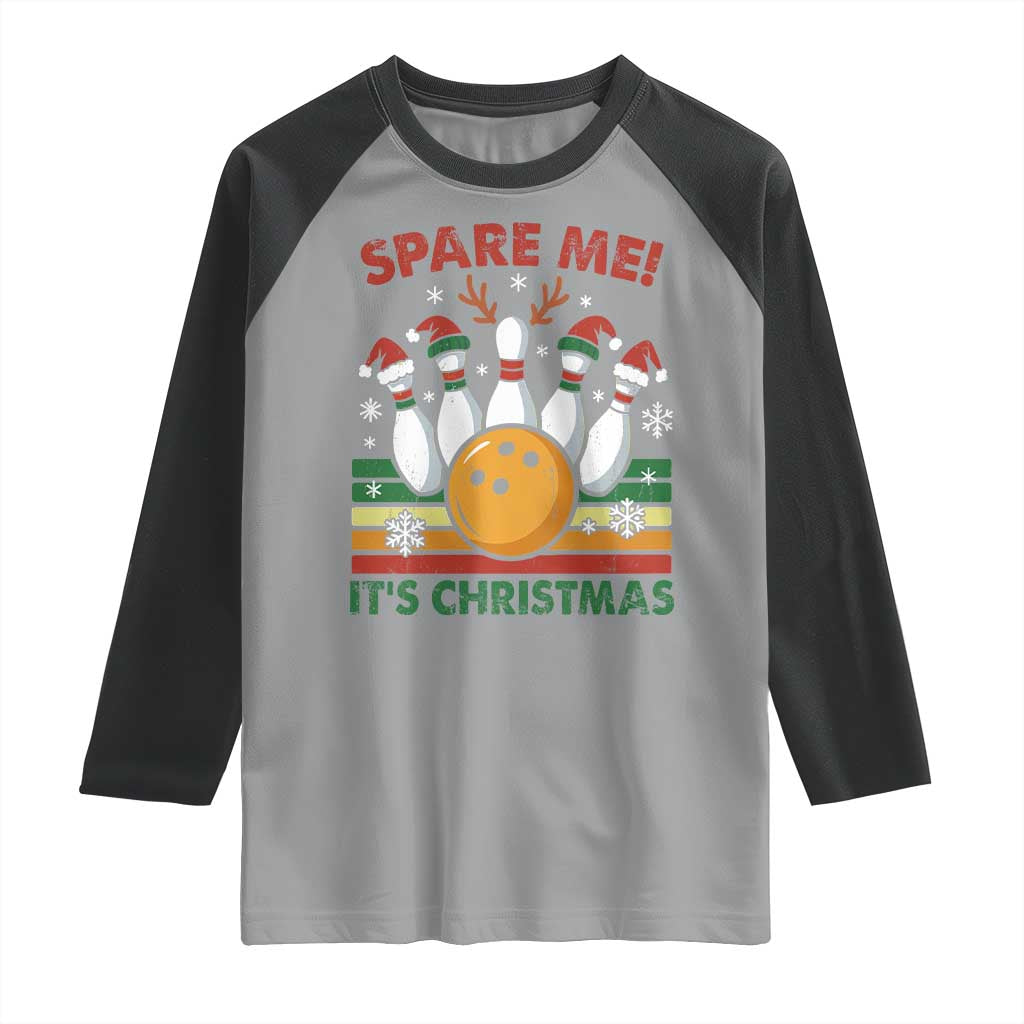 Funny Christmas Bowling Raglan Shirt Spare Me Its Xmas Festive Holiday TS11 Sport Gray Black Print Your Wear