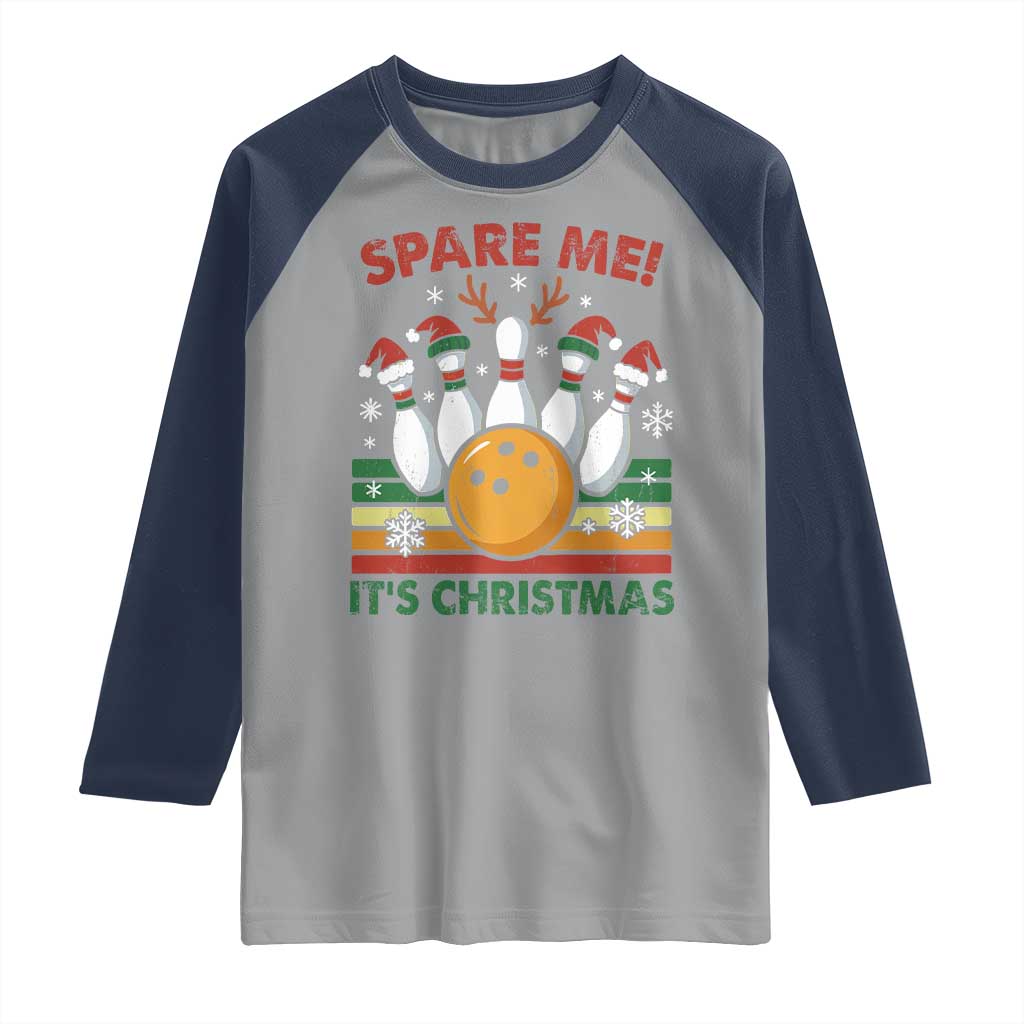 Funny Christmas Bowling Raglan Shirt Spare Me Its Xmas Festive Holiday TS11 Sport Gray Navy Print Your Wear