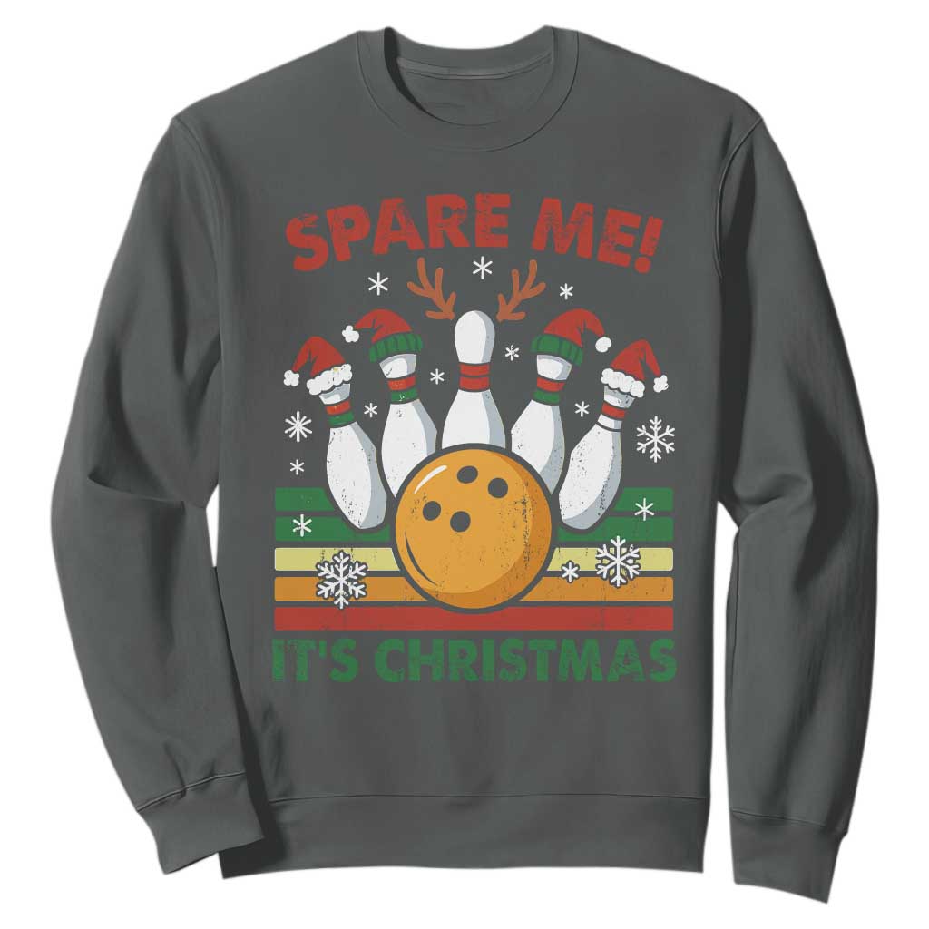 Funny Christmas Bowling Sweatshirt Spare Me Its Xmas Festive Holiday TS11 Dark Heather Print Your Wear