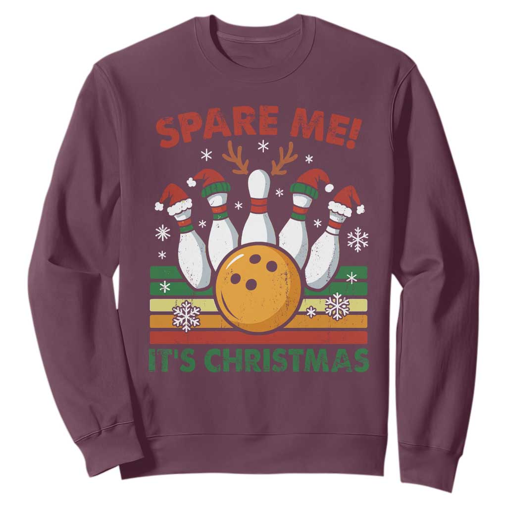 Funny Christmas Bowling Sweatshirt Spare Me Its Xmas Festive Holiday TS11 Maroon Print Your Wear