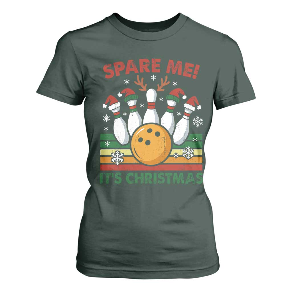 Funny Christmas Bowling T Shirt For Women Spare Me Its Xmas Festive Holiday TS11 Dark Forest Green Print Your Wear