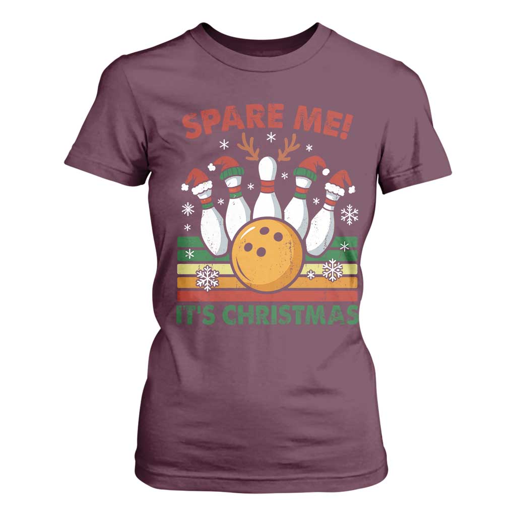 Funny Christmas Bowling T Shirt For Women Spare Me Its Xmas Festive Holiday TS11 Maroon Print Your Wear