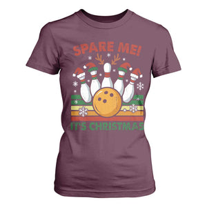 Funny Christmas Bowling T Shirt For Women Spare Me Its Xmas Festive Holiday TS11 Maroon Print Your Wear