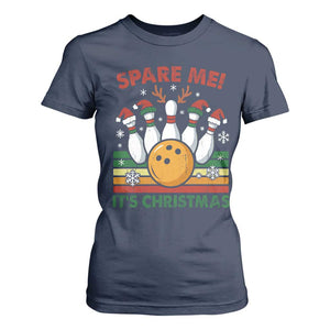 Funny Christmas Bowling T Shirt For Women Spare Me Its Xmas Festive Holiday TS11 Navy Print Your Wear