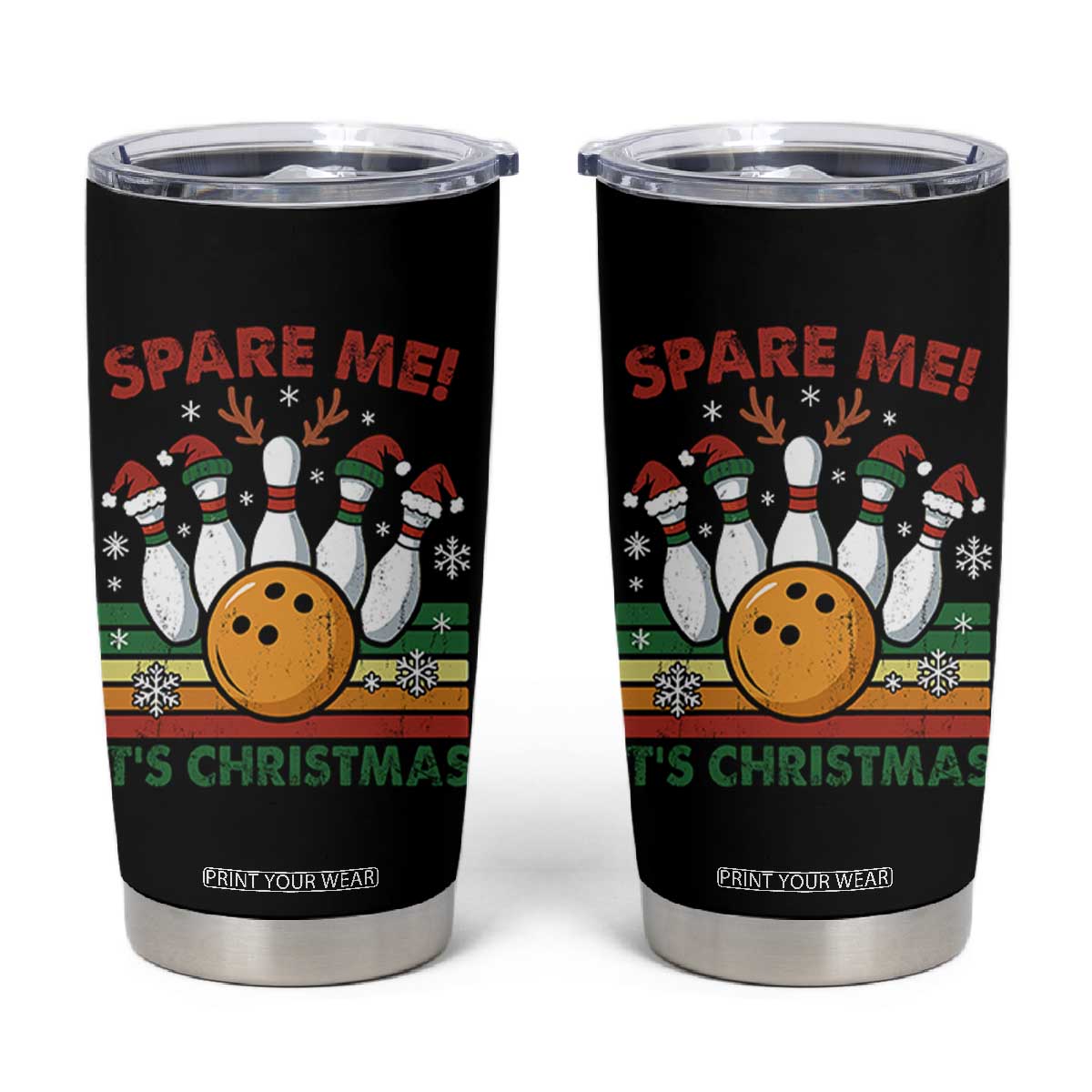 Funny Christmas Bowling Tumbler Cup Spare Me Its Xmas Festive Holiday - Print Your Wear