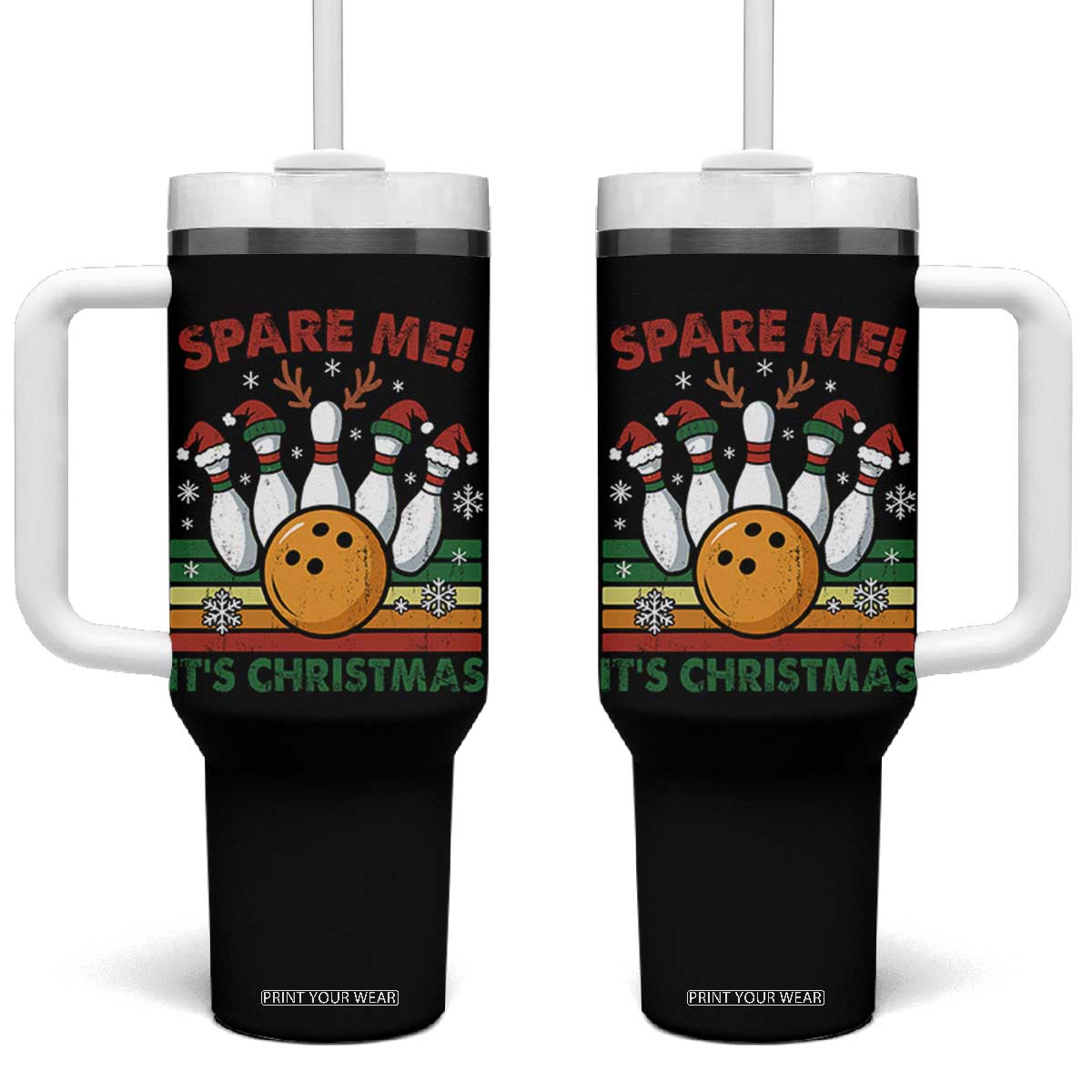 Funny Christmas Bowling Tumbler With Handle Spare Me Its Xmas Festive Holiday TS11 One Size: 40 oz Black Print Your Wear