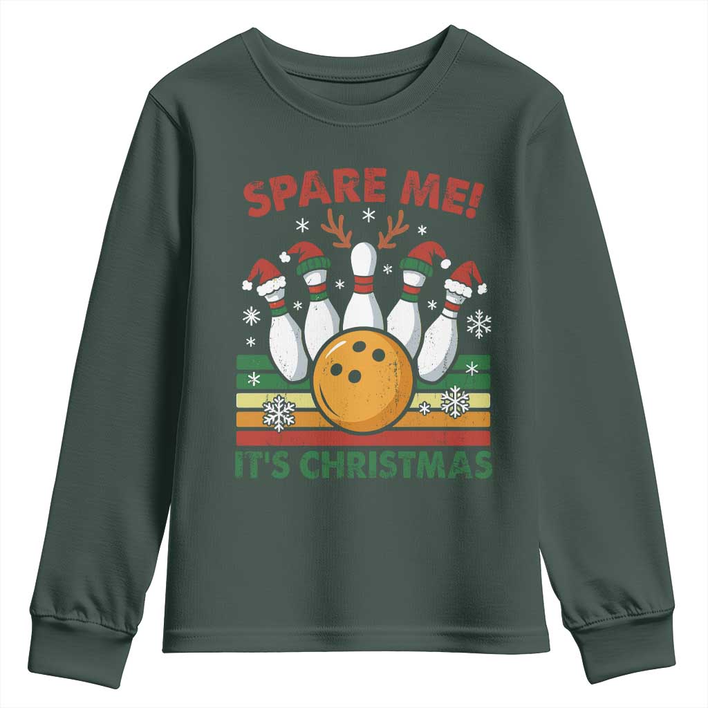 Funny Christmas Bowling Youth Sweatshirt Spare Me Its Xmas Festive Holiday TS11 Dark Forest Green Print Your Wear