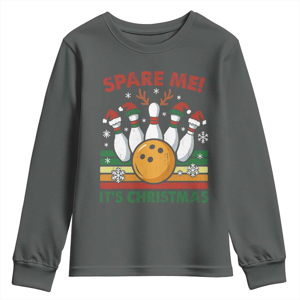 Funny Christmas Bowling Youth Sweatshirt Spare Me Its Xmas Festive Holiday TS11 Dark Heather Print Your Wear