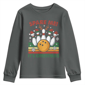 Funny Christmas Bowling Youth Sweatshirt Spare Me Its Xmas Festive Holiday TS11 Dark Heather Print Your Wear