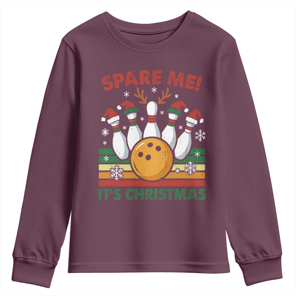 Funny Christmas Bowling Youth Sweatshirt Spare Me Its Xmas Festive Holiday TS11 Maroon Print Your Wear