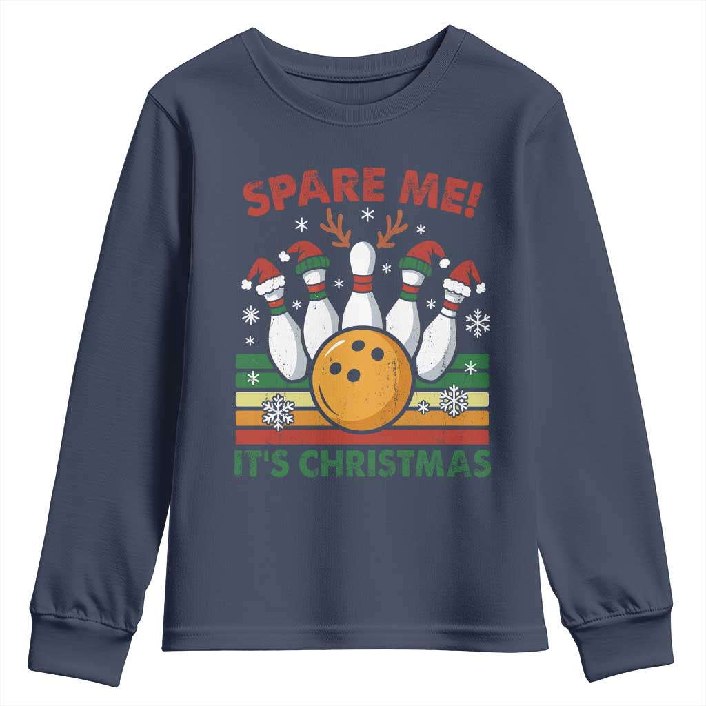 Funny Christmas Bowling Youth Sweatshirt Spare Me Its Xmas Festive Holiday TS11 Navy Print Your Wear