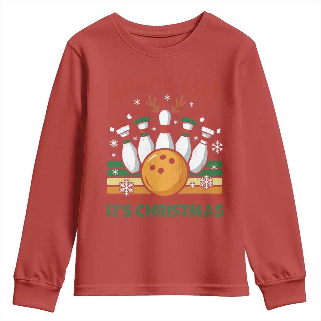 Funny Christmas Bowling Youth Sweatshirt Spare Me Its Xmas Festive Holiday TS11 Red Print Your Wear