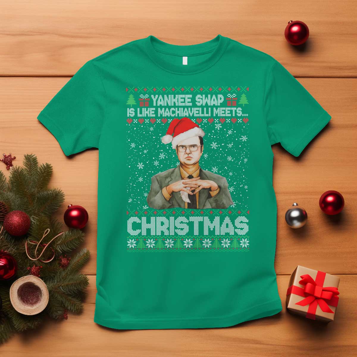 Funny Christmas Office Movie T Shirt Yankee Swap Is Like Machiavelli Meets Christmas TS11 Irish Green Print Your Wear