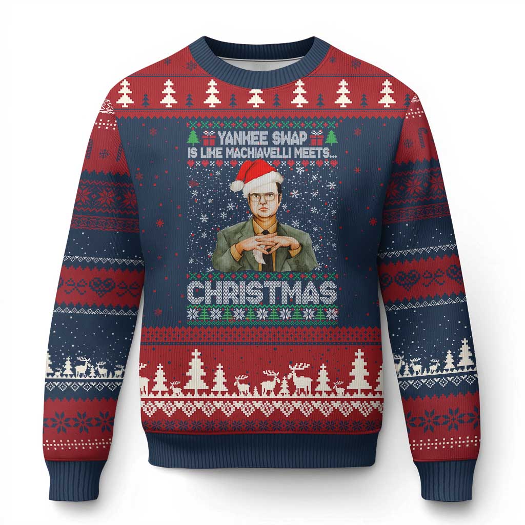 Funny Xmas Office Movie Ugly Christmas Sweater Yankee Swap Is Like Machiavelli Meets Xmas TS11 Navy Red Print Your Wear