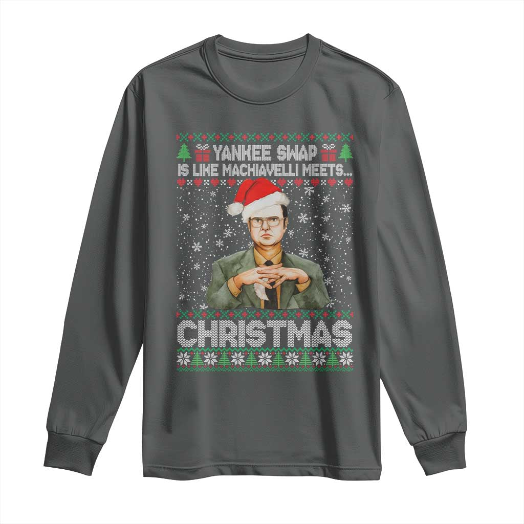Funny Christmas Office Movie Long Sleeve Shirt Yankee Swap Is Like Machiavelli Meets Christmas TS11 Dark Heather Print Your Wear