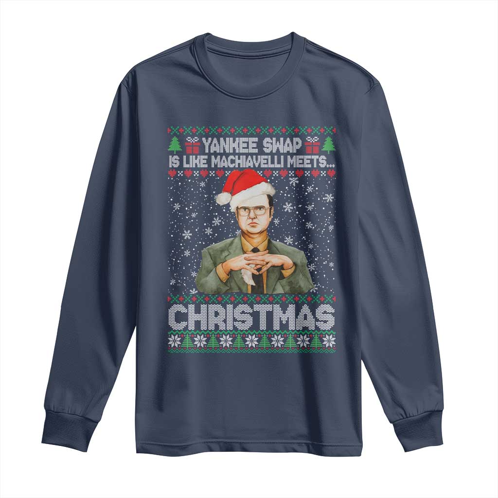 Funny Christmas The Office Movie Long Sleeve Shirt Yankee Swap Is Like Machiavelli Meets Christmas TS11 Navy Print Your Wear