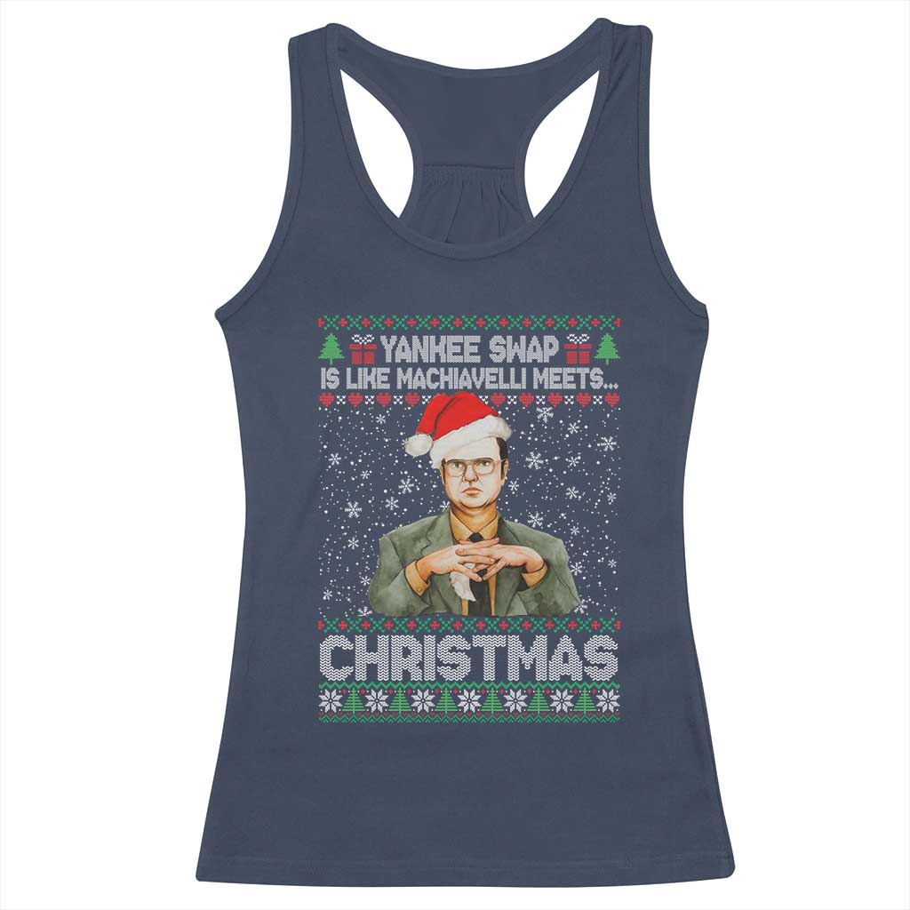Funny Christmas The Office Movie Racerback Tank Top Yankee Swap Is Like Machiavelli Meets Christmas TS11 Navy Print Your Wear