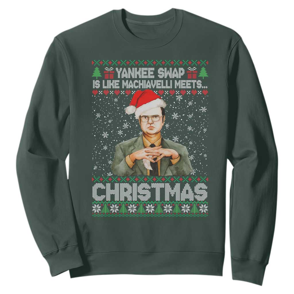 Funny Christmas Office Movie Sweatshirt Yankee Swap Is Like Machiavelli Meets Christmas TS11 Dark Forest Green Print Your Wear