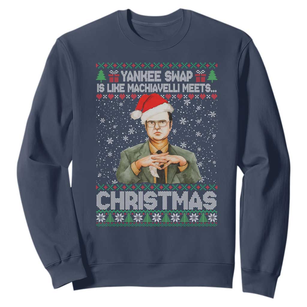 Funny Christmas Office Movie Sweatshirt Yankee Swap Is Like Machiavelli Meets Christmas TS11 Navy Print Your Wear
