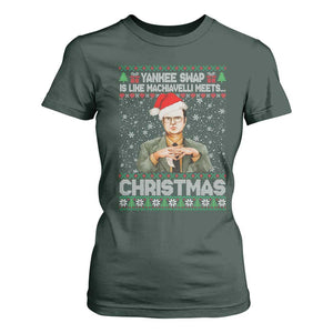 Funny Christmas Office Movie T Shirt For Women Yankee Swap Is Like Machiavelli Meets Christmas TS11 Dark Forest Green Print Your Wear