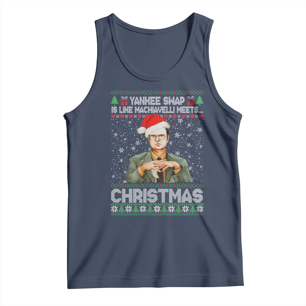 Funny Christmas The Office Movie Tank Top Yankee Swap Is Like Machiavelli Meets Christmas TS11 Navy Print Your Wear