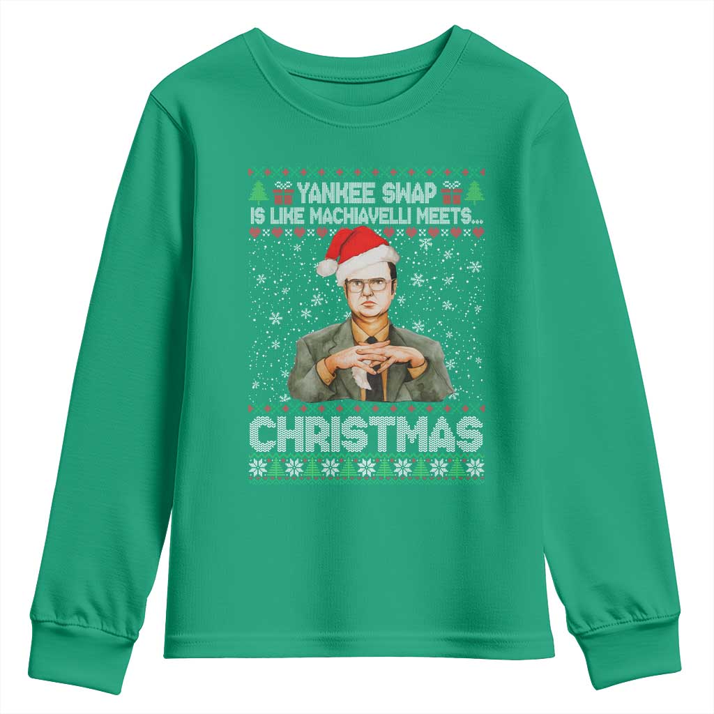 Funny Christmas The Office Movie Youth Sweatshirt Yankee Swap Is Like Machiavelli Meets Christmas TS11 Irish Green Print Your Wear