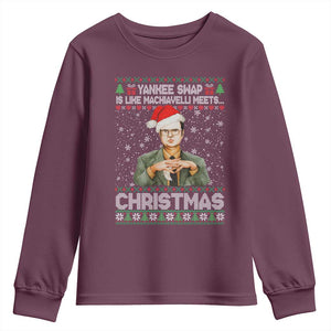 Funny Christmas The Office Movie Youth Sweatshirt Yankee Swap Is Like Machiavelli Meets Christmas TS11 Maroon Print Your Wear