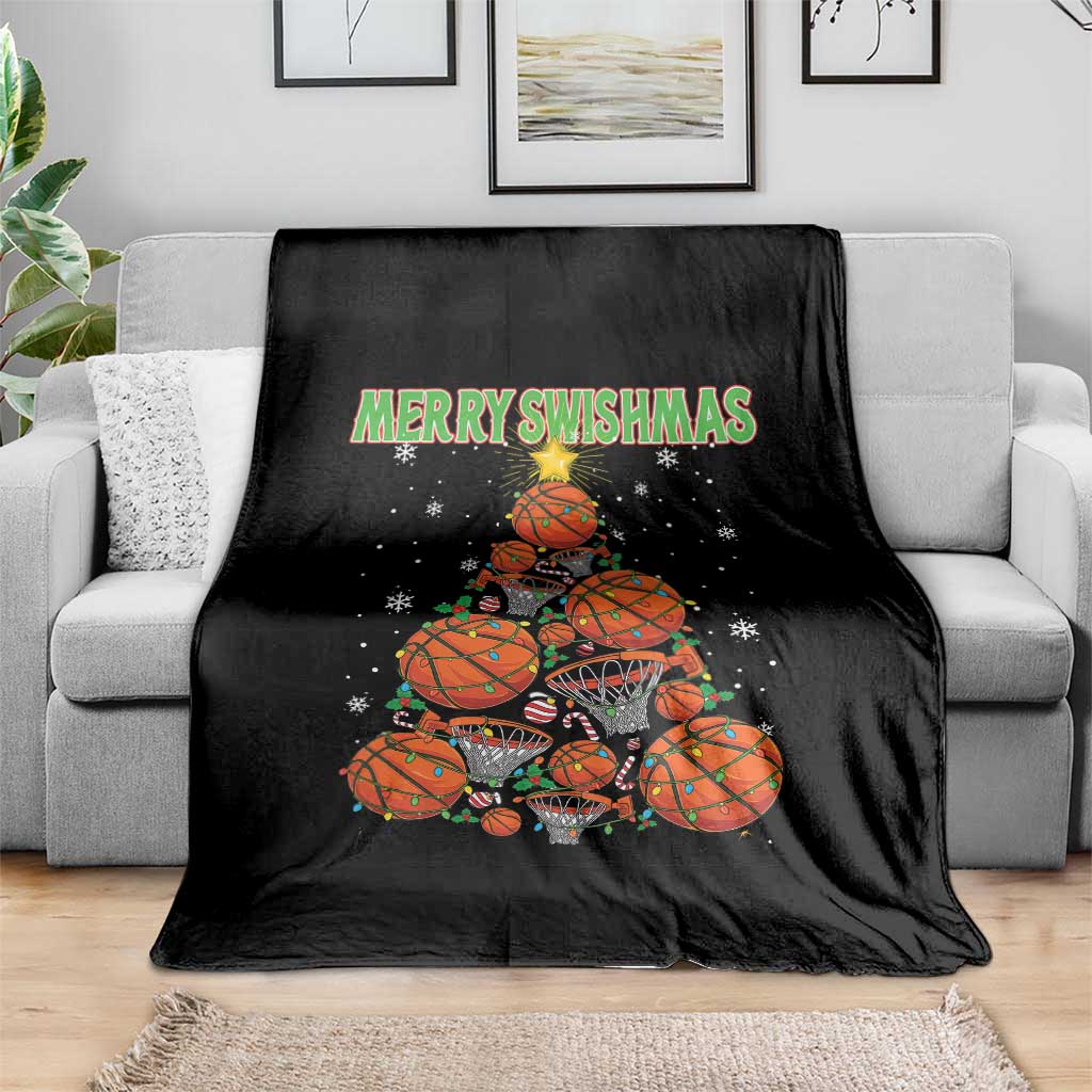 Christmas Basketball Merry Swishmas Throw Blanket Basketball Xmas Tree TS11 Print Your Wear