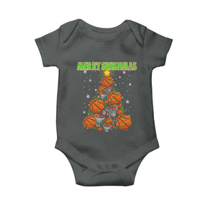 Christmas Basketball Merry Swishmas Baby Onesie Basketball Xmas Tree TS11 Dark Heather Print Your Wear