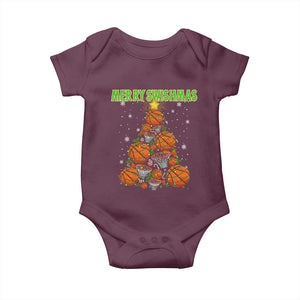 Christmas Basketball Merry Swishmas Baby Onesie Basketball Xmas Tree TS11 Maroon Print Your Wear