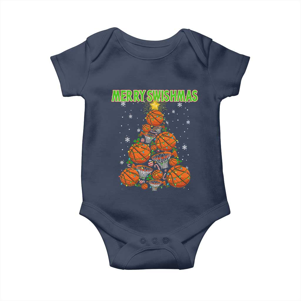 Christmas Basketball Merry Swishmas Baby Onesie Basketball Xmas Tree TS11 Navy Print Your Wear