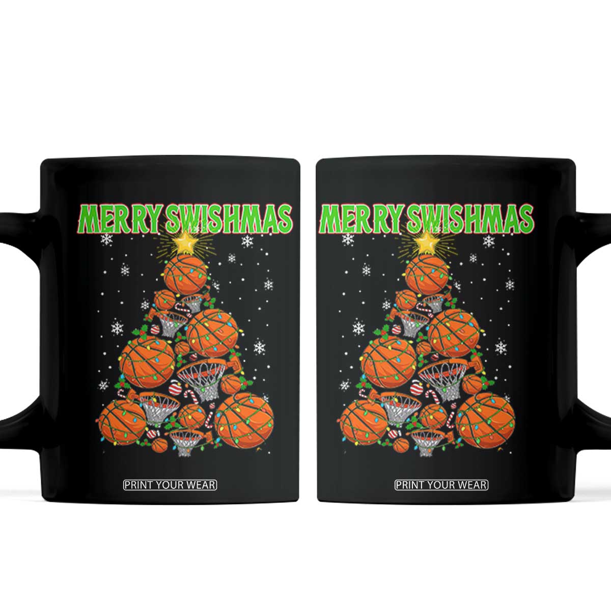Christmas Basketball Merry Swishmas Coffee Mug Basketball Xmas Tree TS11 Black Print Your Wear