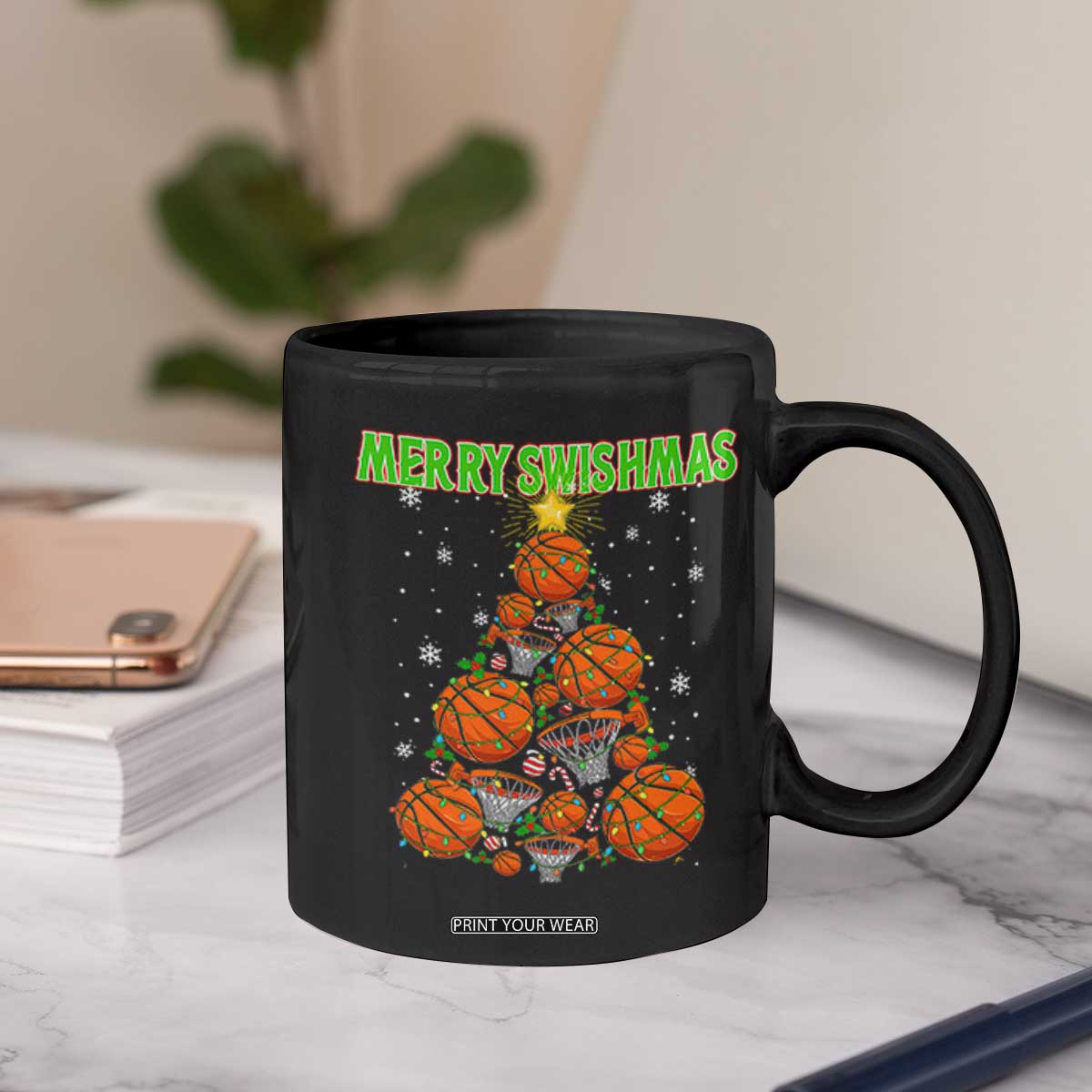 Christmas Basketball Merry Swishmas Coffee Mug Basketball Xmas Tree TS11 Print Your Wear