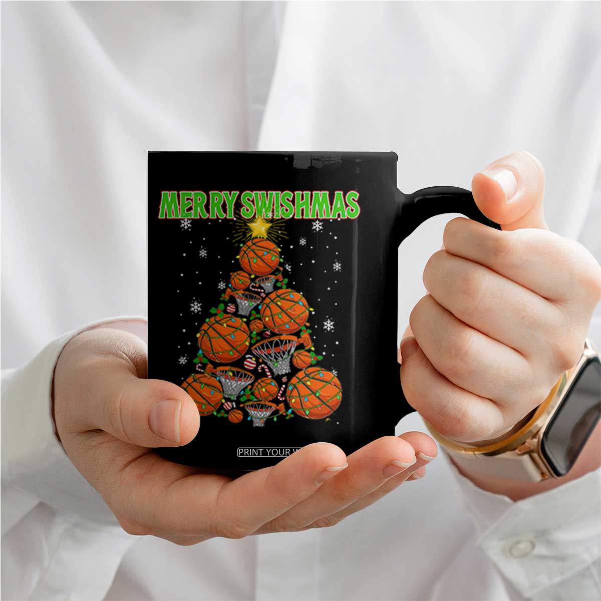 Christmas Basketball Merry Swishmas Coffee Mug Basketball Xmas Tree TS11 Print Your Wear
