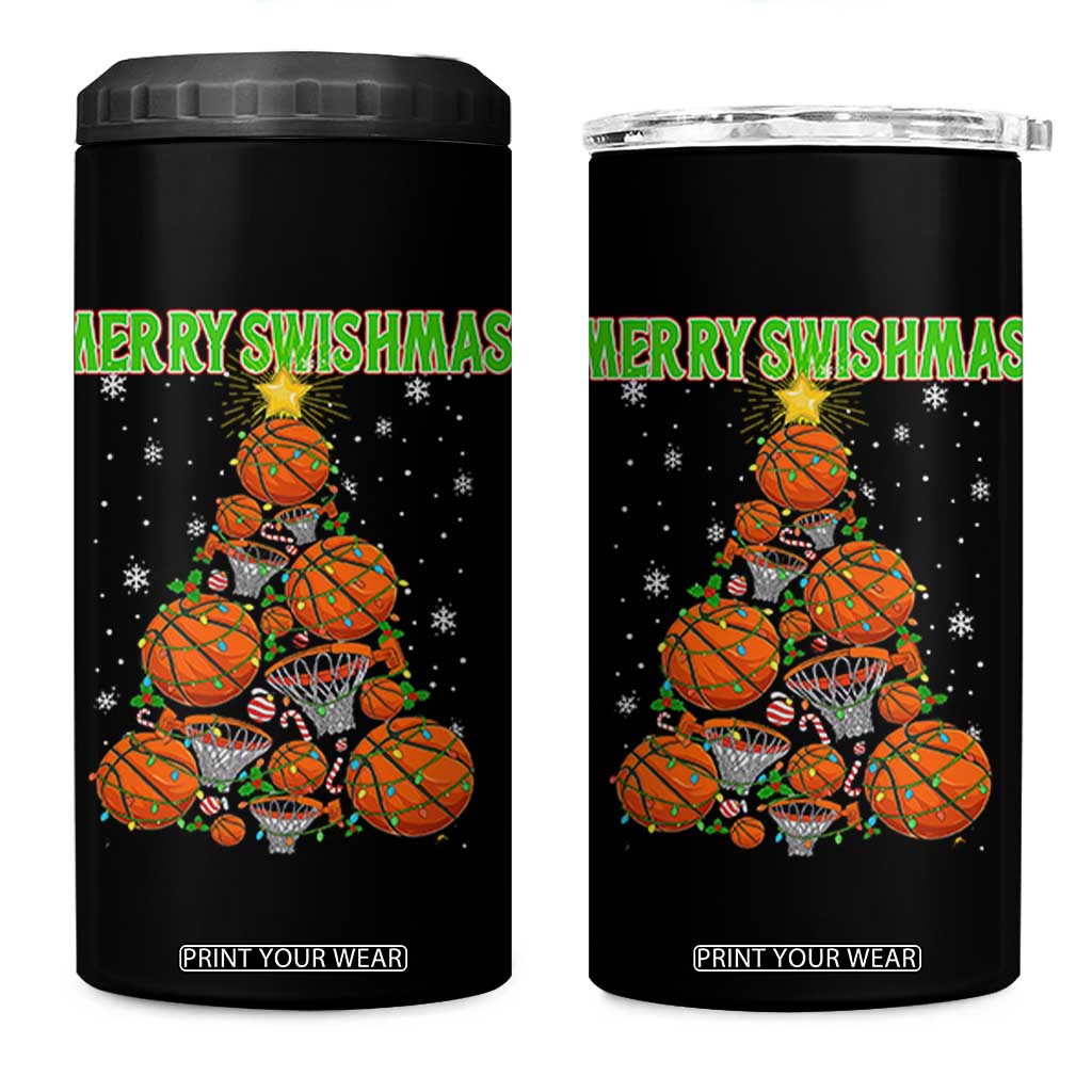 Christmas Basketball Merry Swishmas 4 in 1 Can Cooler Tumbler Basketball Xmas Tree TS11 One Size: 16 oz Black Print Your Wear